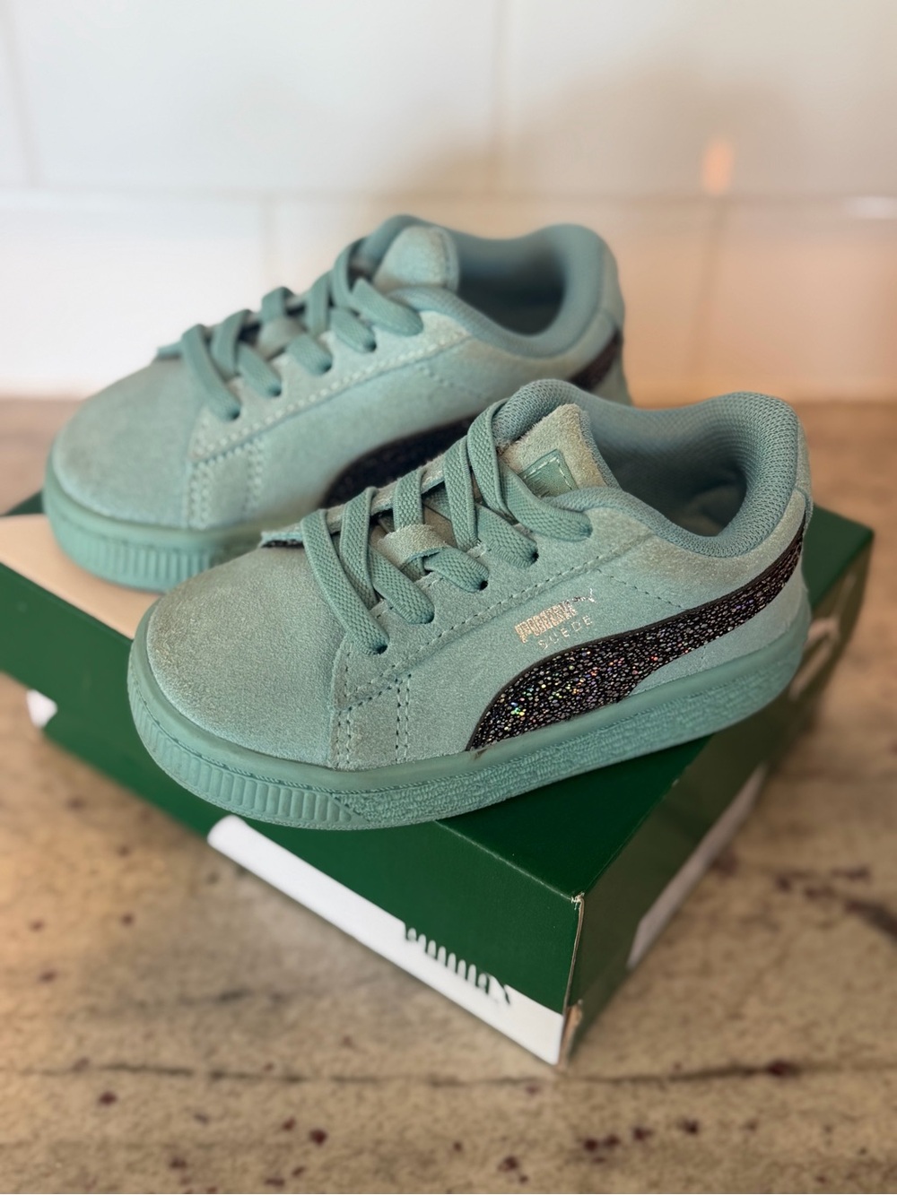 PUMA Kids Teal Suede Sneaker with Glitter Formstrip
